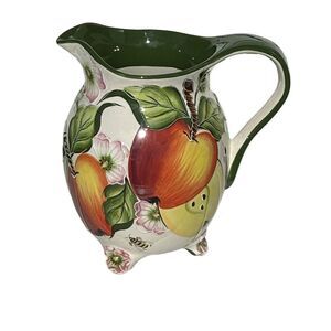 J. McCall 2004 Blue Sky Pitcher Hand Painted Fruits‎ And Flowers